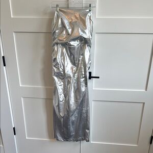Anthropology Silver Metallic Strapless Dress